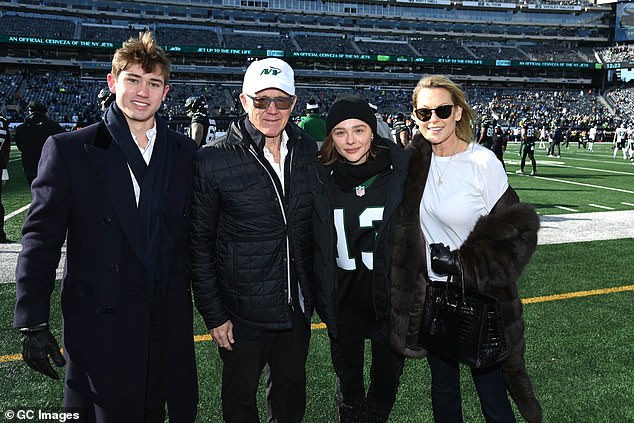 Woody Johnson, co-owner of New York Jets, cheered on the home team alongside his wife Suzanne and son Brick