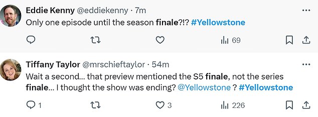 @eddiekenny said: 'Only one episode until the season finale?!? #Yellowstone.'