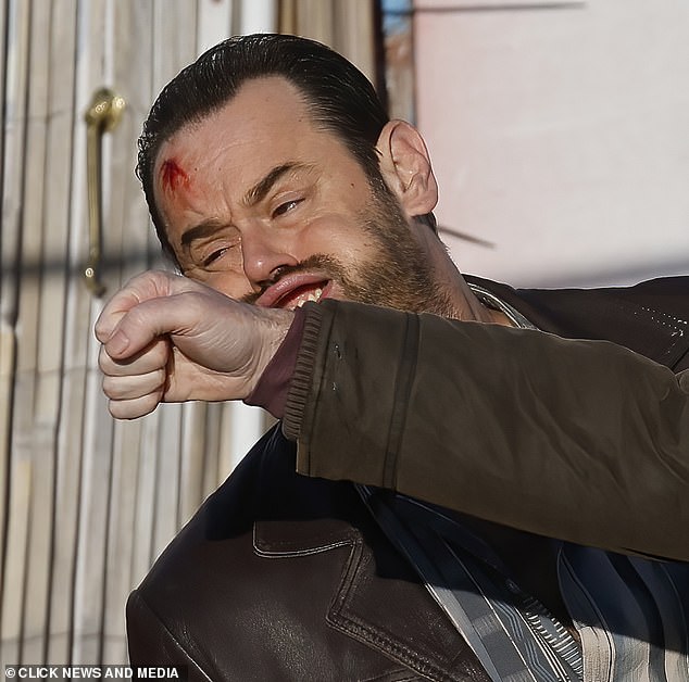 And a very bloodied Danny was spotted filming new violent scenes for the upcoming second series on Canvey Island, Essex.