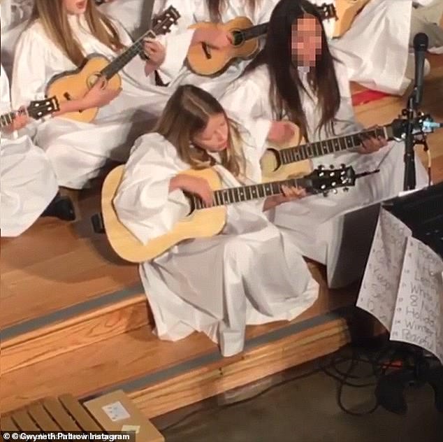 In 2015, 11-year-old Apple showed off her impressive guitar skills and vocal skills during a school choir performance