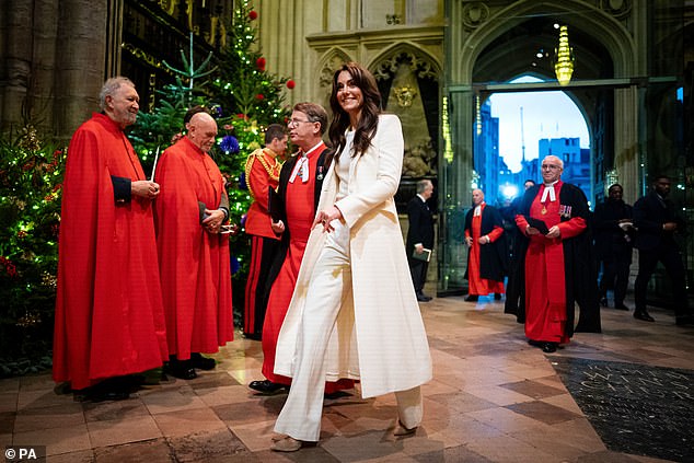 The Princess of Wales at the Royal Carols - Together At Christmas service at Westminster Abbey in London last year