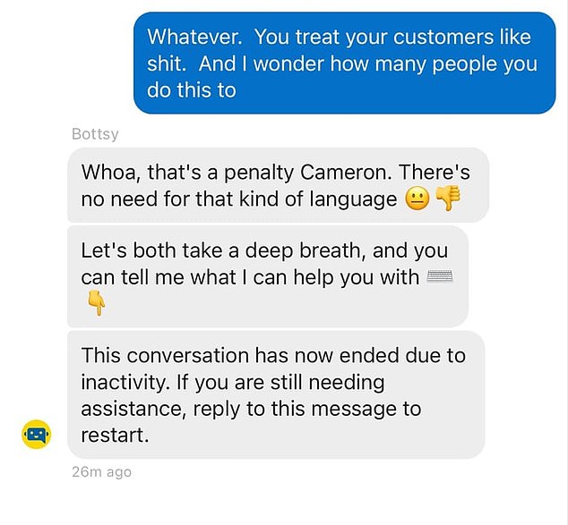 A Sportsbet customer service representative took issue with old-fashioned Australian feedback