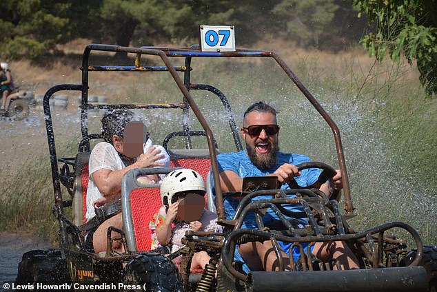 Pictured: Howarth appears to be enjoying driving a beach buggy during his trip to Turkey