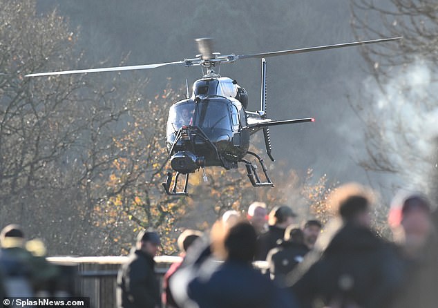 A helicopter flew over the location during a break between scenes in North East Wales