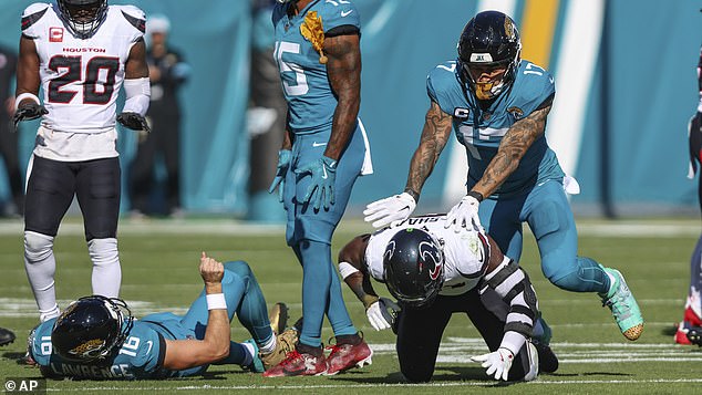 Jaguars tight end Evan Engram pushed Al-Shaair to the ground as tempers flared in Florida