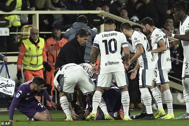 In moving scenes, players from both sides formed a ring around Bove as medical staff attended to him before rushing him to hospital.