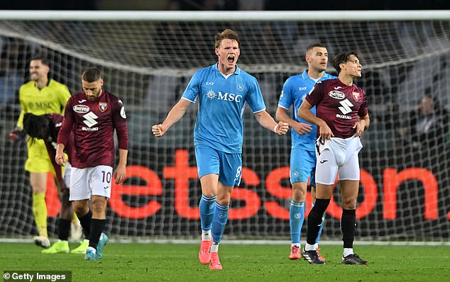 The super Scot is roaring with joy at full-time after his goal proved the difference against Torino