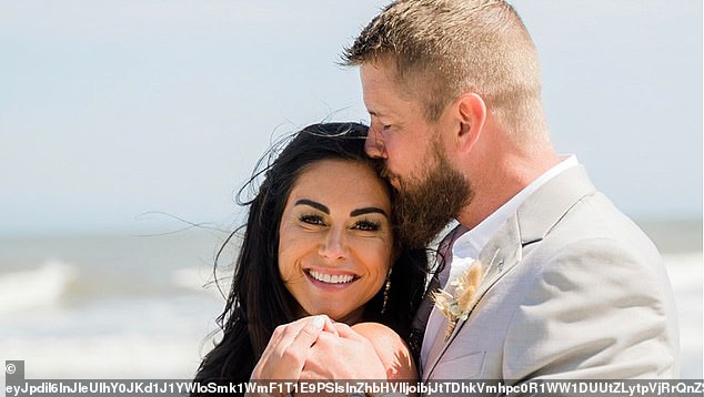 The happy couple pictured on their wedding day just hours before they were mowed down by Jamie Lee Komoroski, who admitted to Samantha's murder on Monday