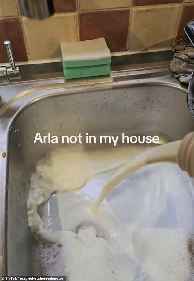 In a TikTok video viewed thousands of times, a user pours her Arla milk down the sink and adds: 'Arla not in my house'