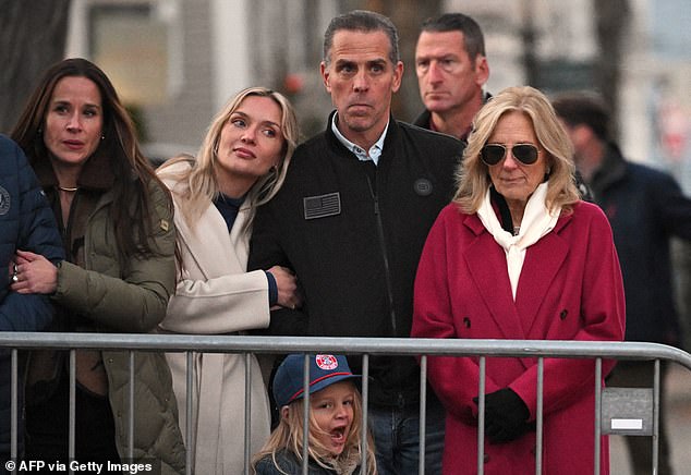 Jill Biden with Hunter, his wife Melissa, their son Beau and Ashley Biden at the Christmas tree lighting in Nantucket on Friday