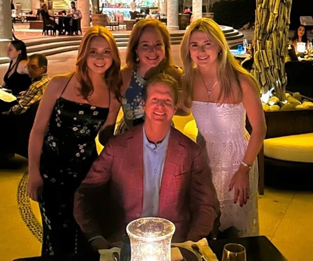 According to Forbes, her 50-year-old father, Holden, is worth a whopping $3.7 billion and is a managing partner of private equity firm Thoma Bravo. Pictured with his daughters and wife