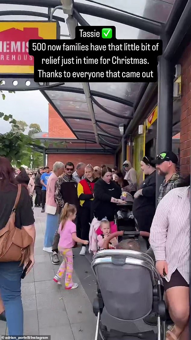 His previous giveaway took place in Tasmania, where long lines of hopeful shoppers showed up hoping for the handouts (pictured)