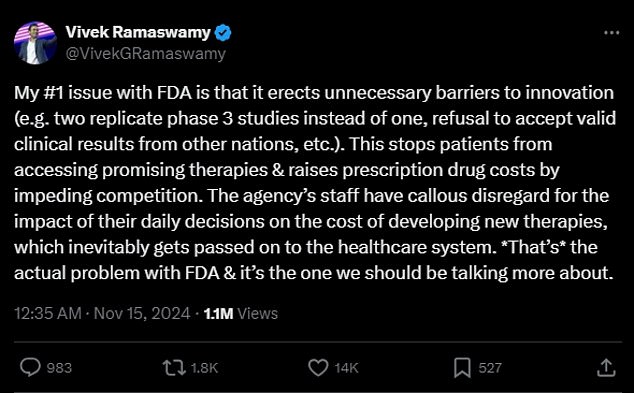 Ramaswamy, together with businessman Elon Musk, will lead the Ministry of Government Efficiency under the new President Trump