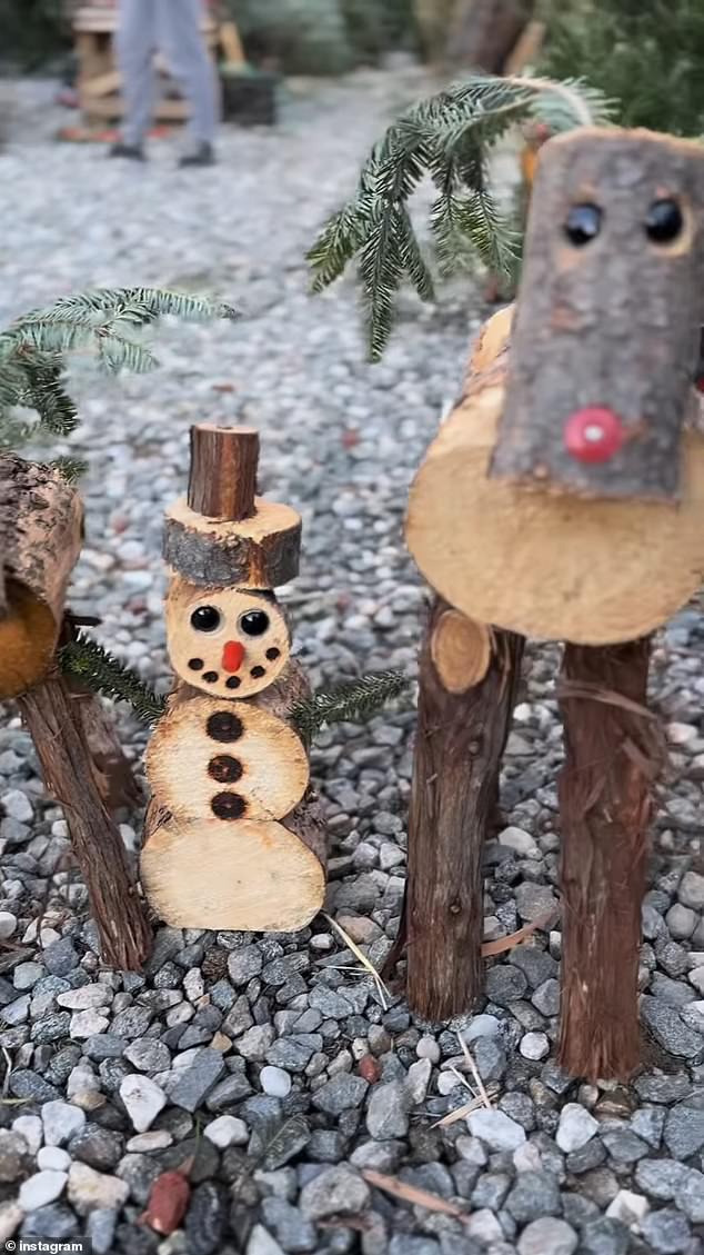 The trio took home adorable reindeer and snowmen fashioned from miniature tree stumps and spare logs