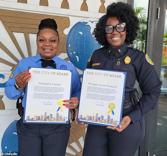 The lawsuit alleges that Chief Morales used her hairstyle as a pretext to undermine her professionalism. Francois is pictured after receiving an award from the city of Miami