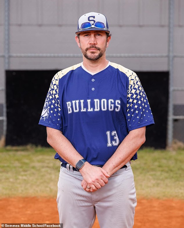 Michael is pictured in a Semmes Middle School baseball uniform. He was a coach and teacher at the school in Alabama