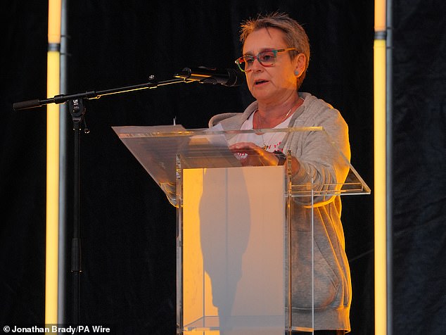 Mandy Damari speaks at the Remembering October 7 memorial event in Hyde Park, central London