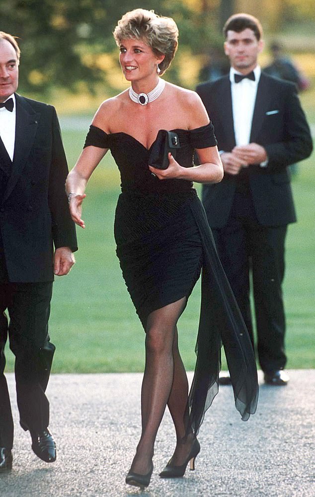 Princess Diana wore the iconic black number now known as the revenge dress, designed by Christina Stambolian, at the Serpentine Gallery on June 29, 1994