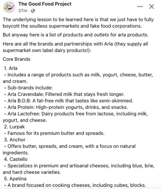 In a list, now widely circulating on social media, consumers are also asked to avoid the company's world-famous butter brands Lurpak and Anchor.