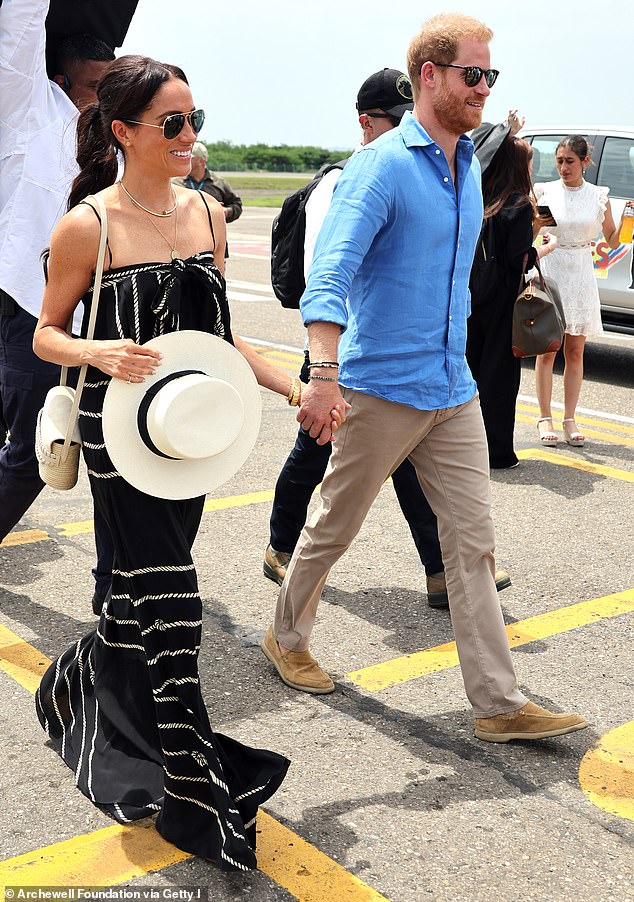 Meghan, Duchess of Sussex and Prince Harry, Duke of Sussex during the Duke and Duchess of Sussex's visit to Colombia on August 17, 2024