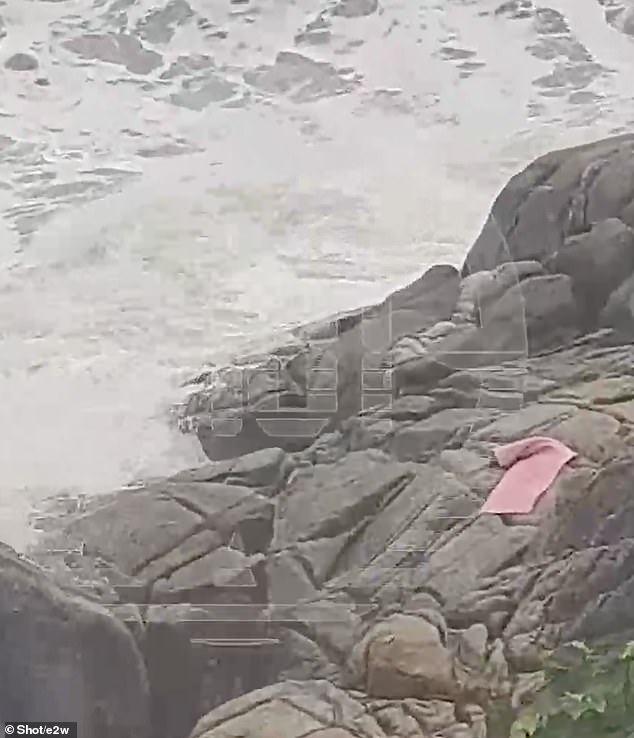 The pink yoga mat was later spotted on the rocks after Kamila disappeared beneath the waves