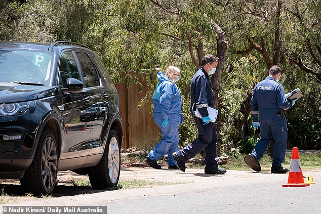 Detectives could be seen searching the area for evidence as they worked the crime scene