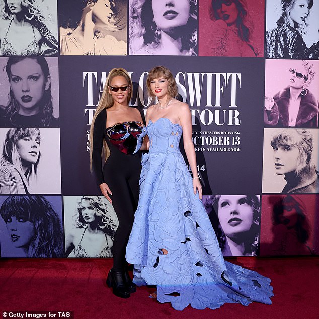 Beyoncé proudly supported Swift at the premiere of her Eras Tour concert film in Los Angeles in October 2023