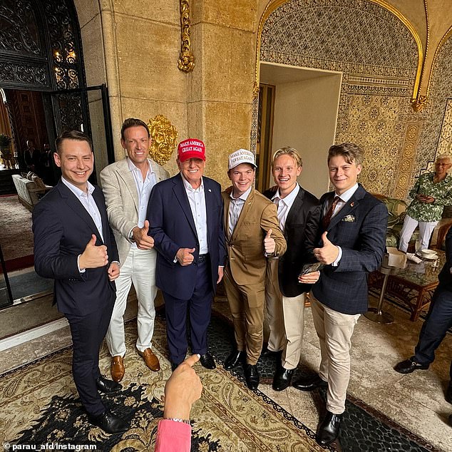 Phillipp-Anders Rau (second from left) also posted a photo of now President-elect Donald Trump with some Germans at his Mar-a-Lago club on Election Day