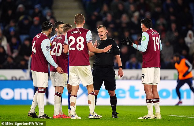 The West Ham players were furious that the goal was disallowed and put pressure on the referee