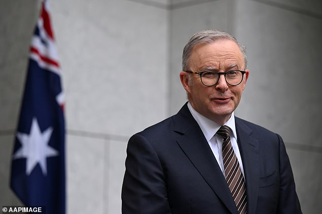 The country's gross domestic product grew by just 0.8 percent in the year to September (pictured is Prime Minister Anthony Albanese)