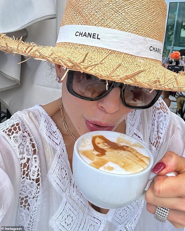 In one photo, Bethenny sipped a drink with latte art featuring an image of herself