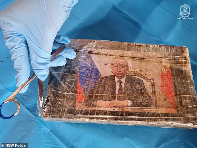 Photos of Russian President Vladimir Putin were found on some stones