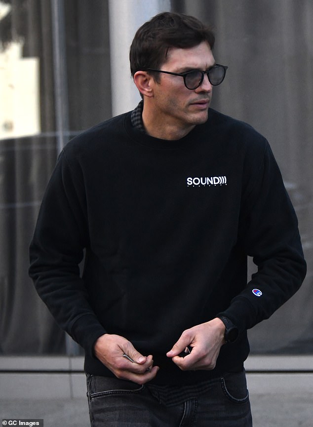 He wore a sweatshirt for his venture capital and private equity firm Sound Ventures. He wore it over a black and gray gingham shirt, black jeans and white New Balance sneakers