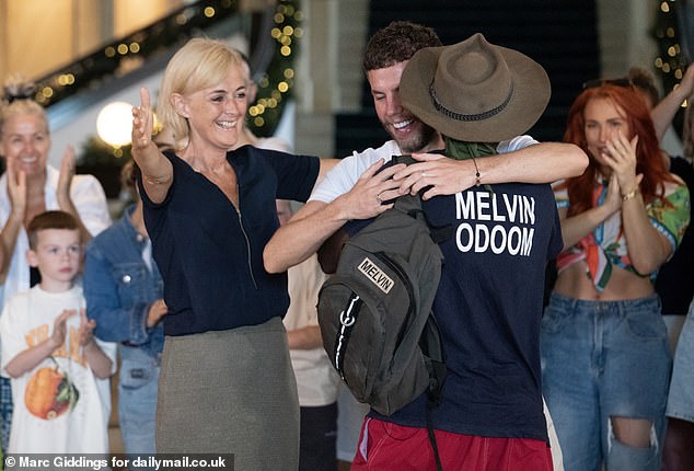 Tulisa was missing to greet her campmate Melvin Odoom as he returned to the hotel after becoming the fourth star to be voted off I'm A Celebrity on Tuesday