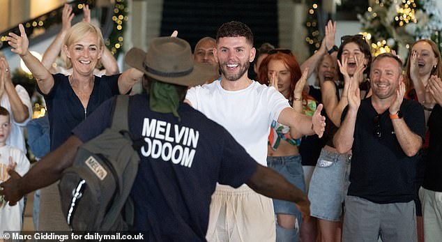 Melvin was greeted by evicted campmates Jane Moore and Dean McCullough back at the hotel, but there was no sign of Tulisa.