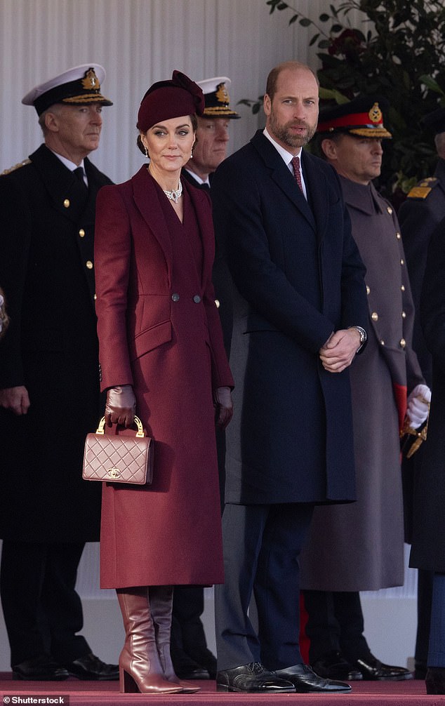 All eyes were on the Princess of Wales as she returned to the public eye in her most important official role since her shock cancer diagnosis earlier this year (she is pictured alongside Prince William today at the Horse Guards Parade)