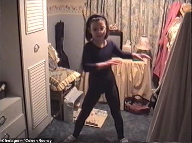 Dressed in a black leotard, a young Coleen showed off her dancing skills in the home video, filmed in her bedroom