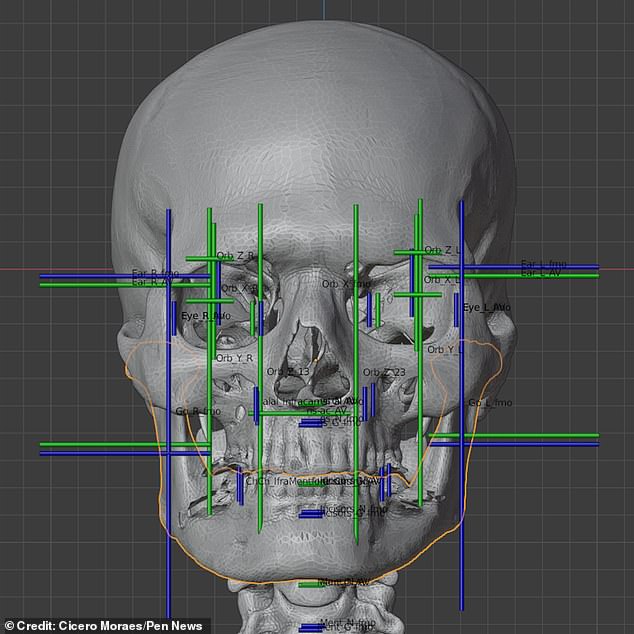 Mr Moraes said: 'We initially reconstructed the skull in 3D using this data. We then tracked the profile of the face using statistical projections'