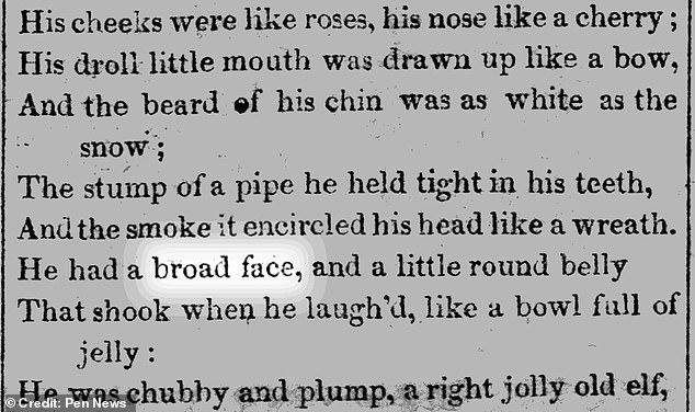 The face is 'curiously compatible' with the 'broad face' described in the 1823 poem, A Visit From St Nicholas, commonly known as 'Twas The Night Before Christmas'.