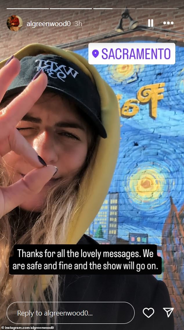 Drummer Alex Greenwood shared a selfie from Sacramento to indicate that the band arrived in California's capital without further incident