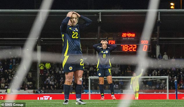 Erin Cuthbert looks dejected after a missed chance against the Finns