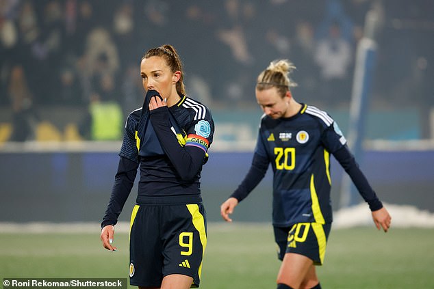 Real Madrid's Caroline Weir, left, trudges off after a disappointing night for the Scottish team