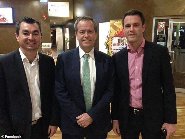 Mr McMahon has on several occasions posted photographs of himself and Mr Minns at political events in the decade since his departure from politics (pictured centre, former federal minister Bill Shorten)