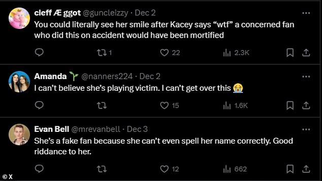 X user @guncleizzy marveled, “You could literally see her smiling after Kacey said "wtf." Any concerned fan who did this by accident would be ashamed.