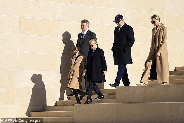 From left to right: Princess Gabriella, Prince Jacques, Delegated Administrator of the Anse du Portier Guy-Thomas Levy-Soussan company, Prince Albert II of Monaco and Princess Charlene of Monaco attended the inauguration of the new 'Mareterra' district in Monaco, on December 4