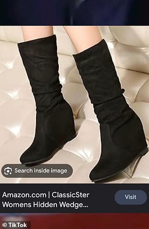 She then shared a photo of a pair of women's wedge boots for comparison