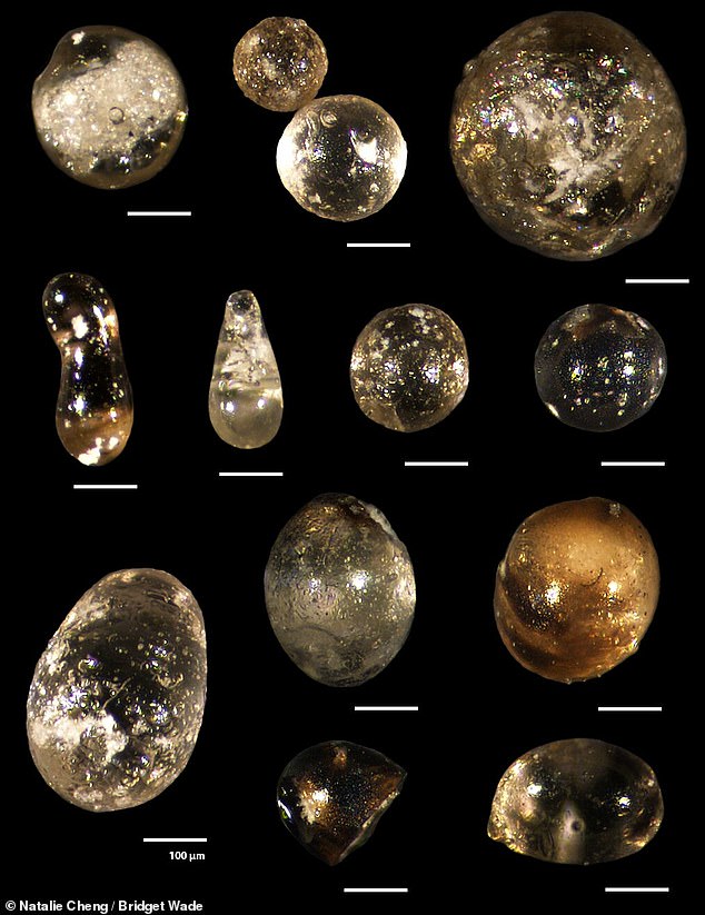 Evidence of the asteroid's impacts was found in tiny droplets of silica, which resembled tiny glass spheres. The formations are created by the intense heat released when the asteroid hits vaporized rocks