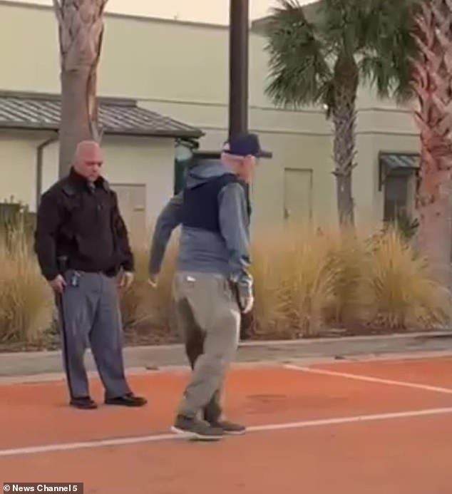 The casually dressed senator is seen as an officer administers a field sobriety test. Footage shows the unsteady politician struggling to walk in a straight line from heel to toe as a police officer instructs him