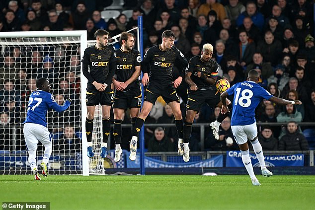 Everton's first goal of the match on Wednesday came straight from an Ashley Young free-kick