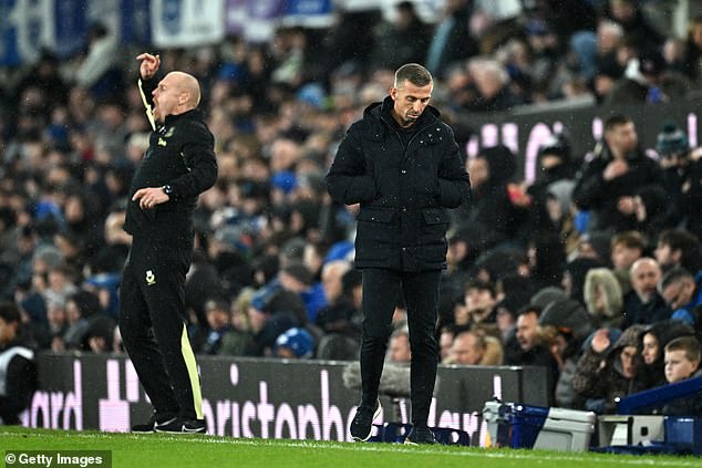 Everton manager Sean Dyche and Wolves' Gary O'Neil, pictured on the touchline during the match